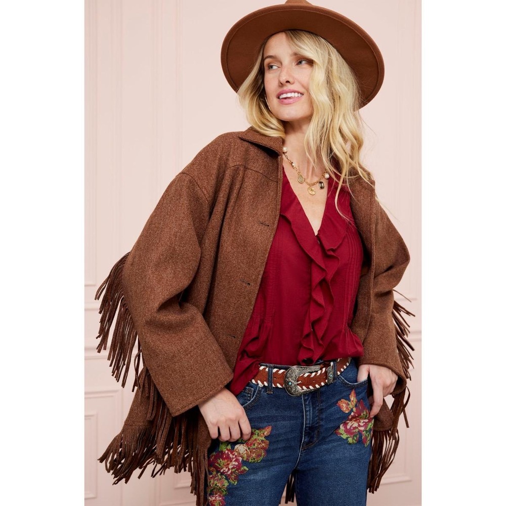 NWT TWRHLL Christie Brinkley Brown Fringe Western Jacket Plus Size 3X 872285-CAM